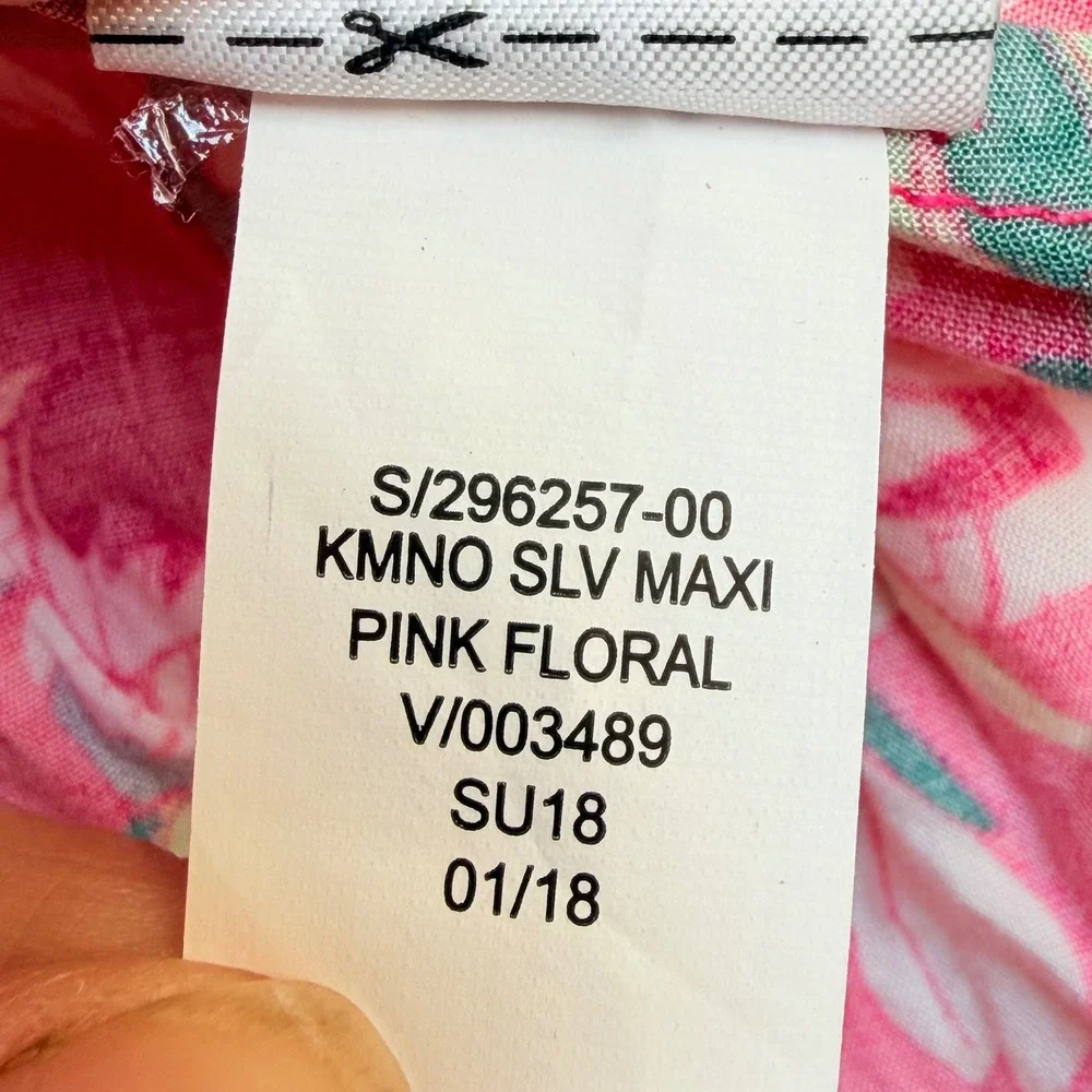 Gap Womens Medium Maxi Dress Pink Tropical Floral Kimono Style Sleeves Cottage